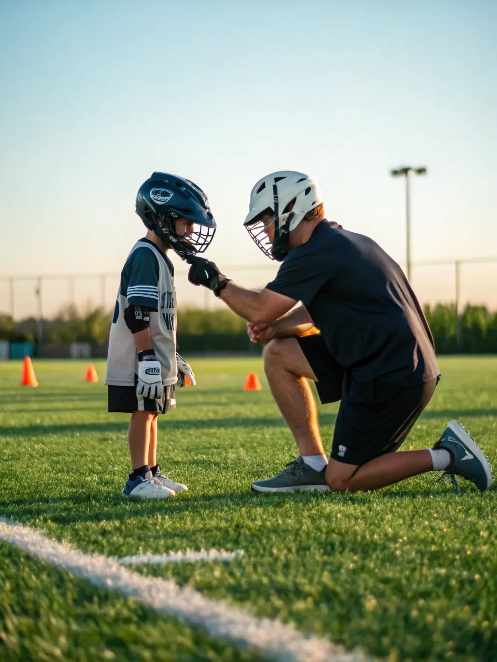 An image of a coach mentoring a young player during a match, emphasizing the importance of mentorship and guidance in the organization's programs.